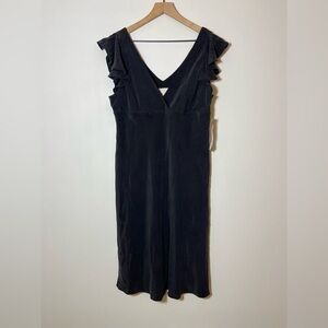 J Crew Black 100% Silk V Neck Sleeveless Formal Midi Dress Sz 16 NWT